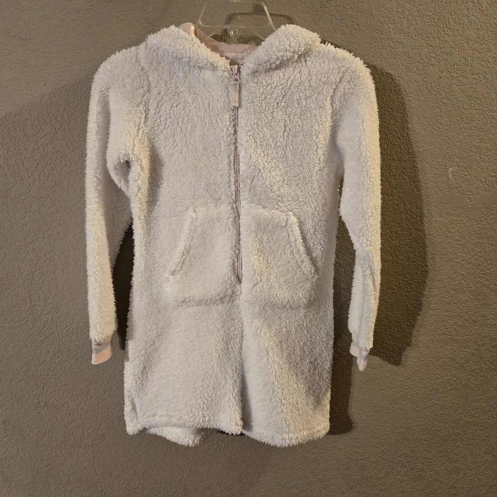 More Than Magic Sleepwear Girls White Sherpa Long Sleeve Hooded Romper L 10/12